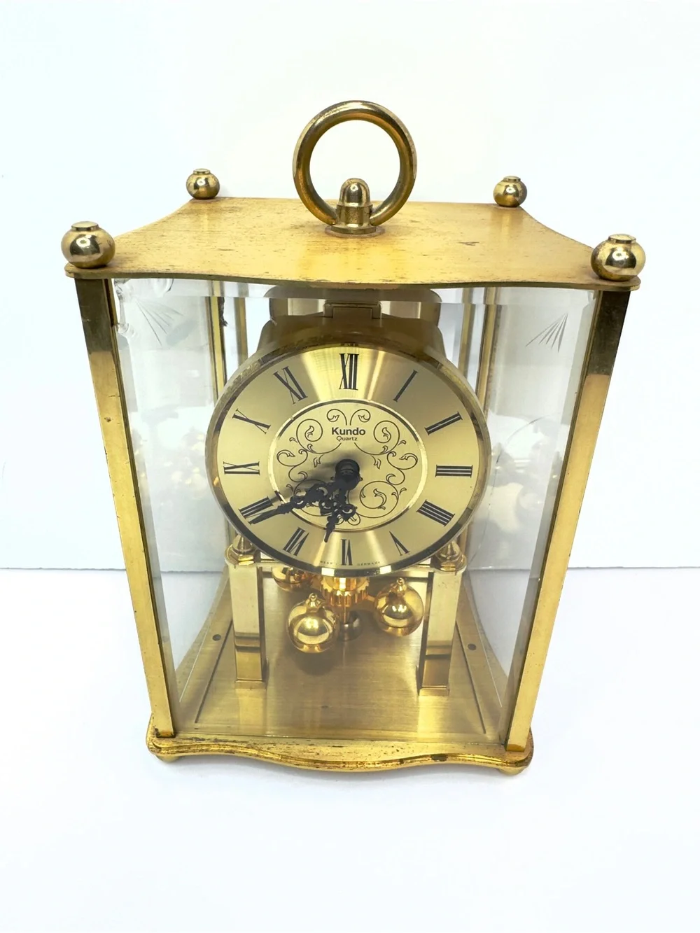 Kundo Quartz Brass Glass Mantel Clock West Germany Working, READ DESCRIPTION